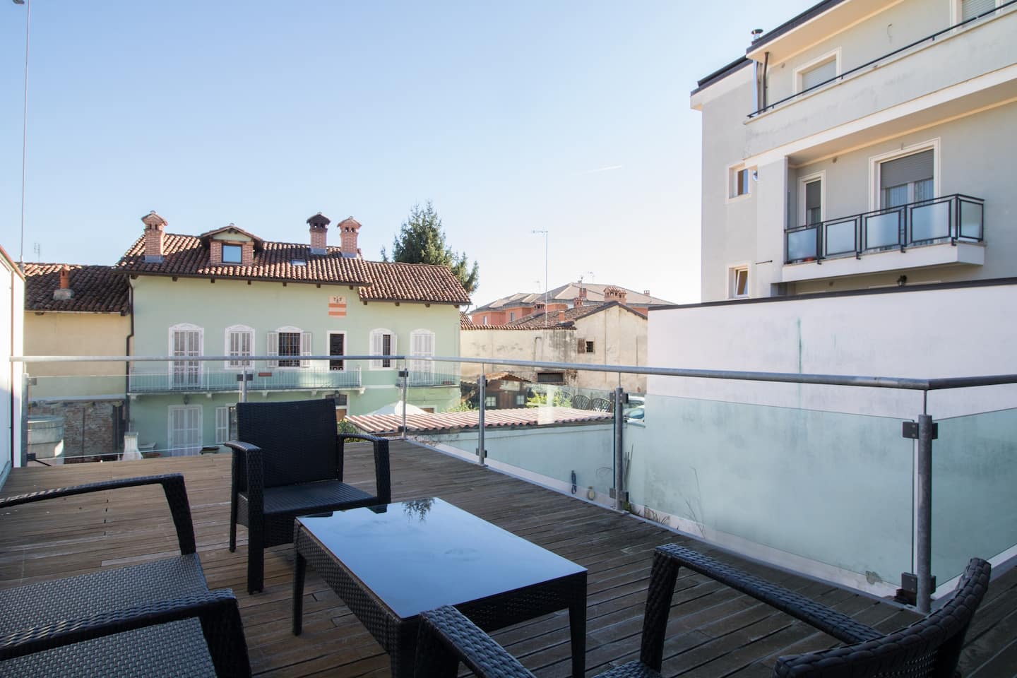 Large furnished terrace for an aperitif among the roof in La La Land House, Vayadù flat in Genola